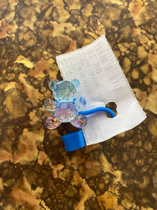 BLUE SPARKLE BEAR STRAW COVER