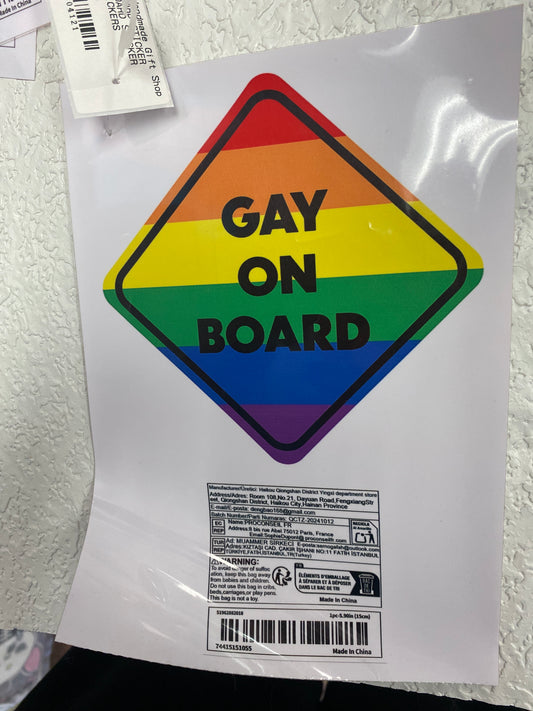 GAY ON BOARD STICKER
