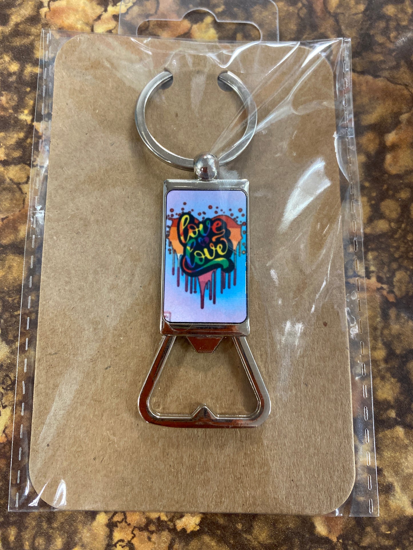 LOVE IS LOVE HEART KEYCHAIN WITH BOTTLE OPENER