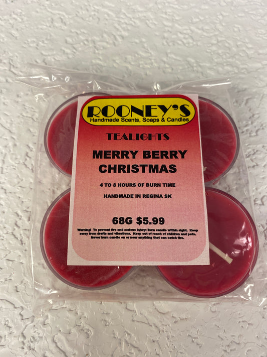 MERRY BERRY CHRISTMAS 4 PACK TEALIGHT CANDLES