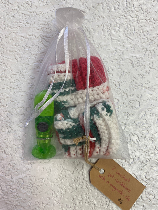 CROCHET POT SCRUBBERS WITH CLIP