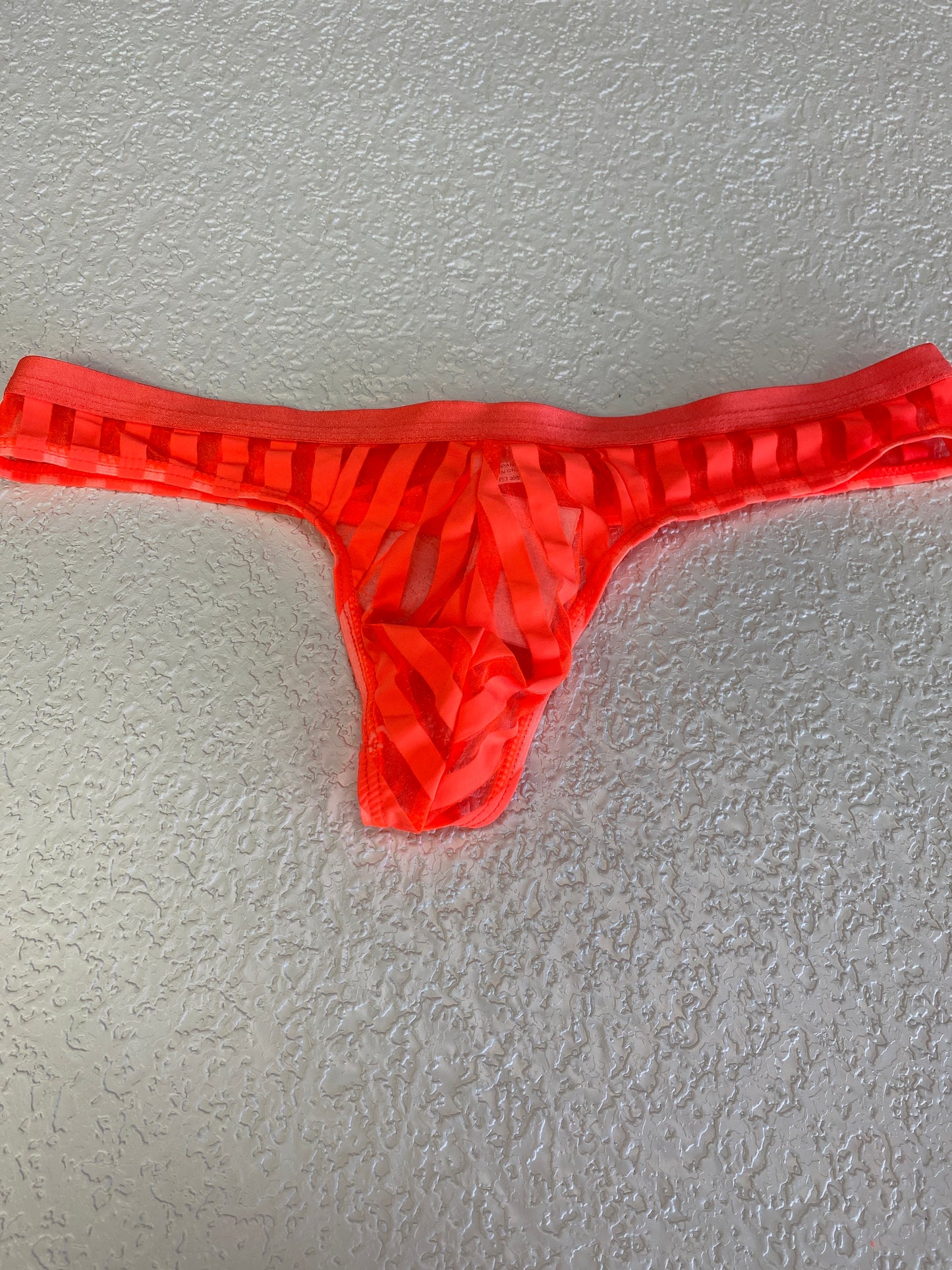 MENS ORANGE STRIPPED MESH THONG SMALL