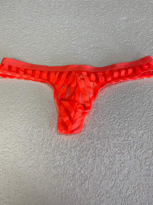 MENS ORANGE STRIPPED MESH THONG XL