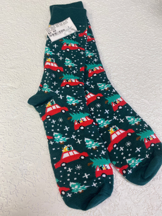 XMAS GREEN RED CAR SOCKS