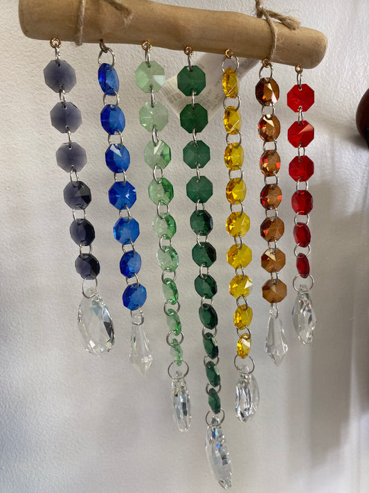 GLASS CRYSTAL RAINBOW WOOD SUNCATCHER