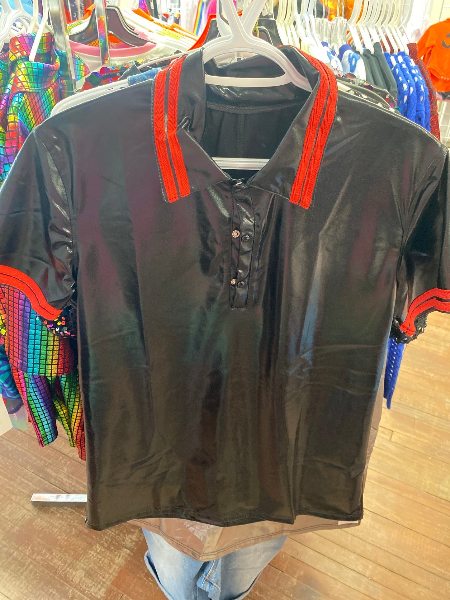 MENS SEXY FITTED BLACK RED SHORT SLEEVE SHIRT XXXL