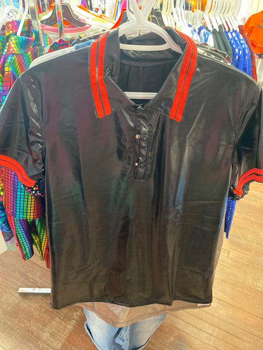 MENS SEXY FITTED BLACK RED SHORT SLEEVE SHIRT XXXL