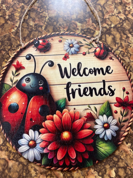 LADY BUG WELCOME WOOD ROUND SIGN