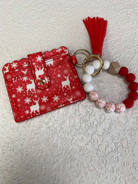 CHRISTMAS RED SILICONE BRACLET KEYCHAIN  WALLET