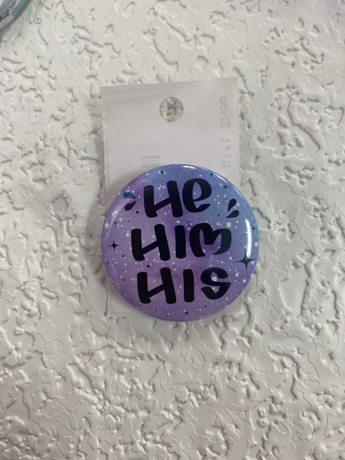 HE HIM HIS BLUE PURPLE BUTTON