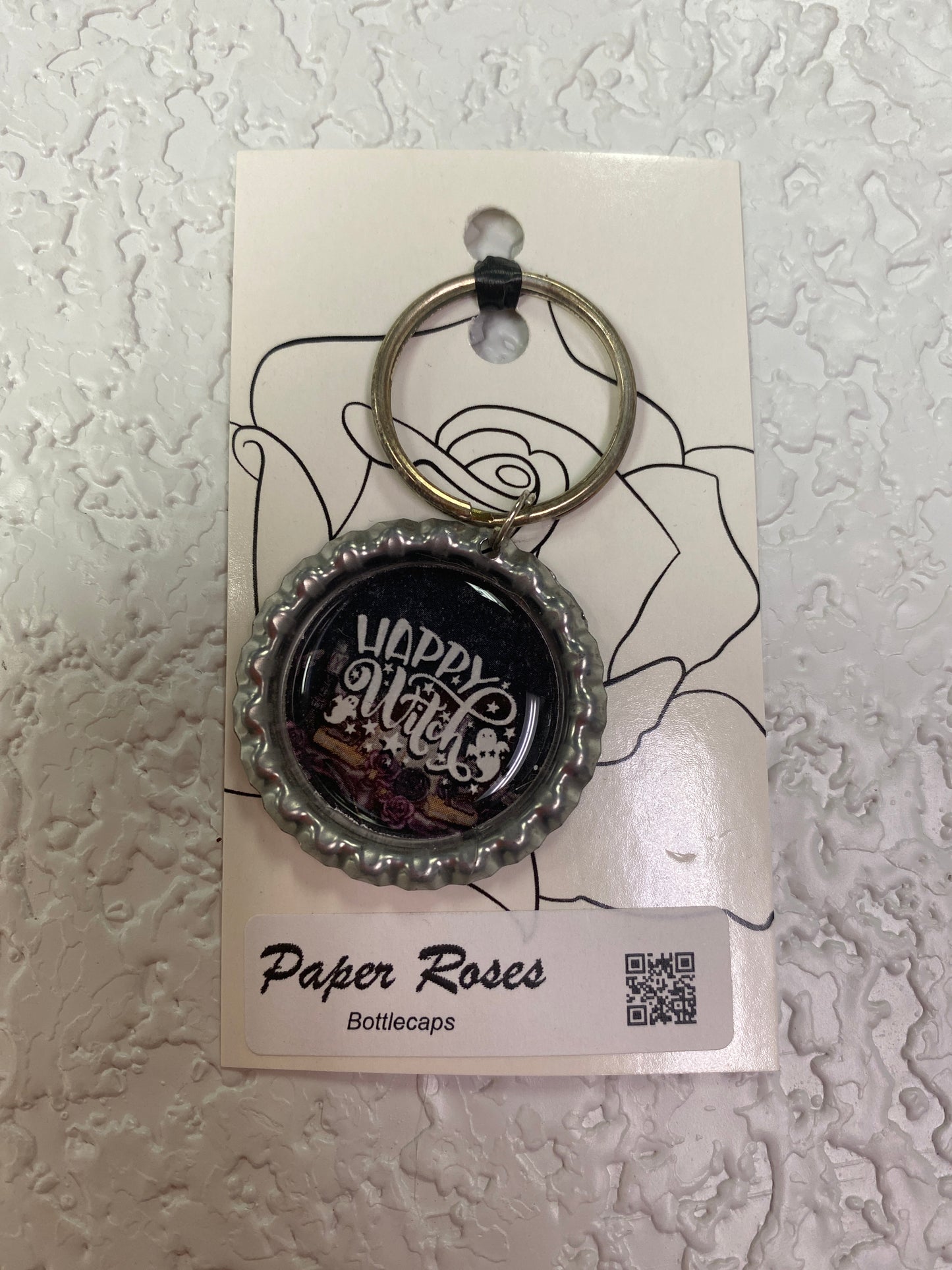 HAPPY WITCH BOTTLE CAP KEYCHAIN