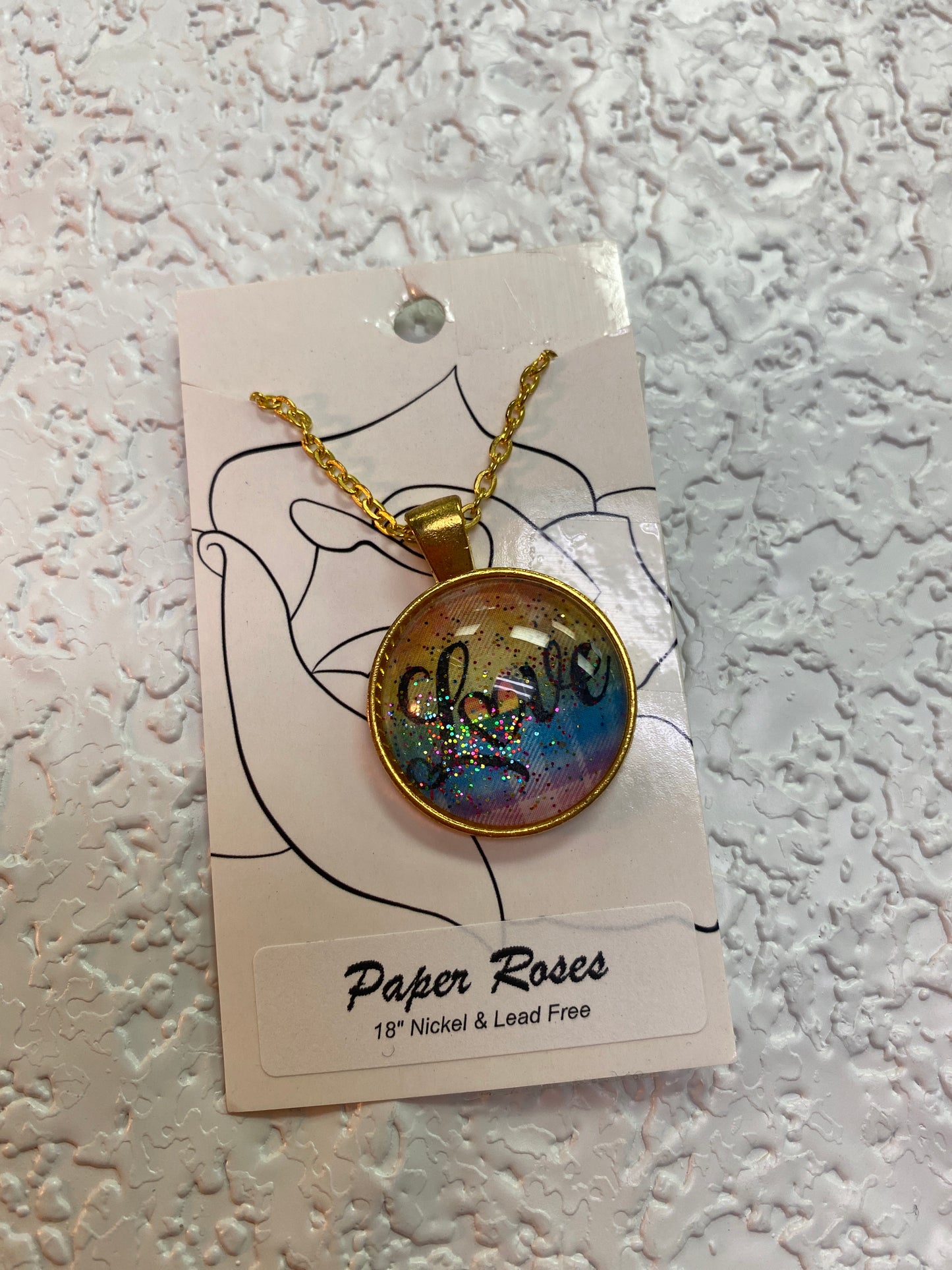 RAINBOW PLAID LOVE GOLD NECKLACE