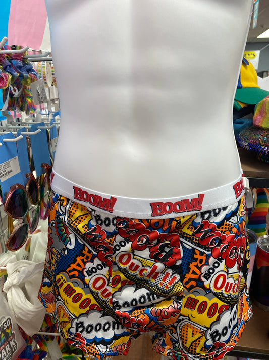MENS RED COMIC PRINT BOOM BOXER SHORTS