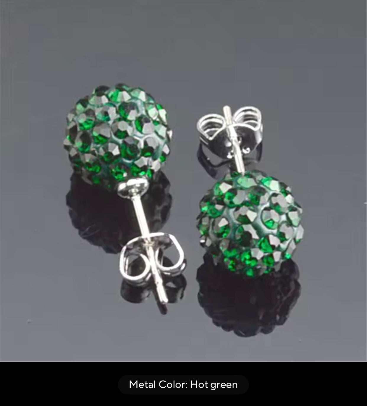 CRYSTAL BALL EARRINGS DARK GREEN