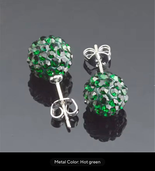 CRYSTAL BALL EARRINGS DARK GREEN