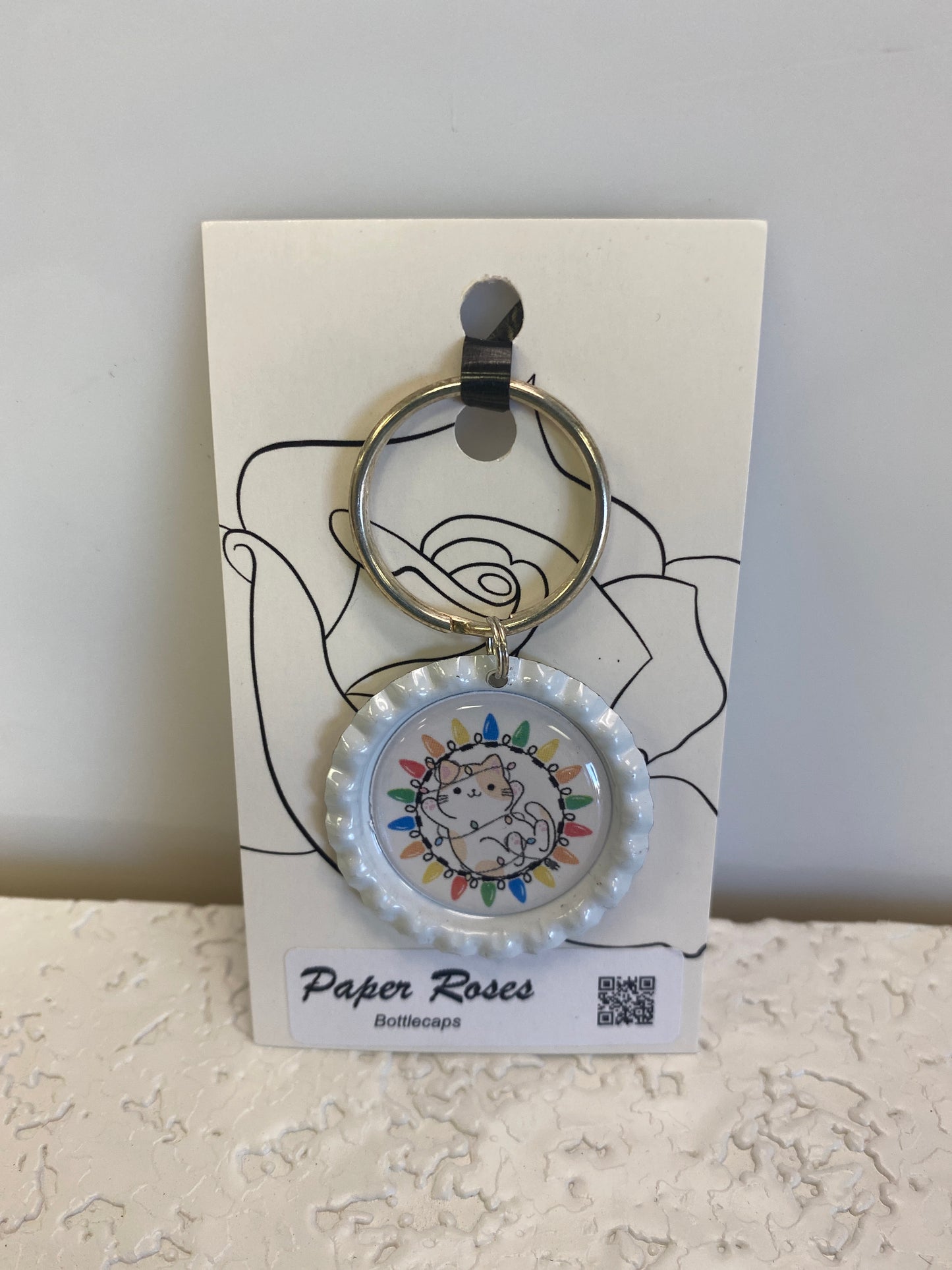 LIGHTS KITTY BOTTLE CAP KEYCHAIN