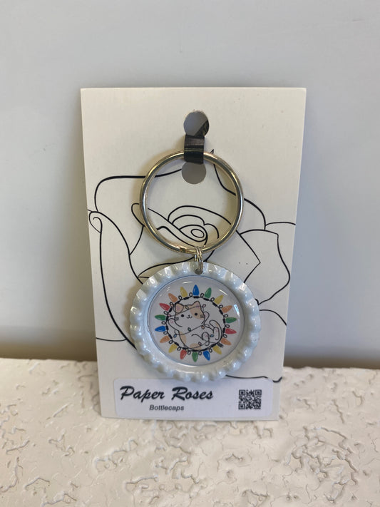 LIGHTS KITTY BOTTLE CAP KEYCHAIN