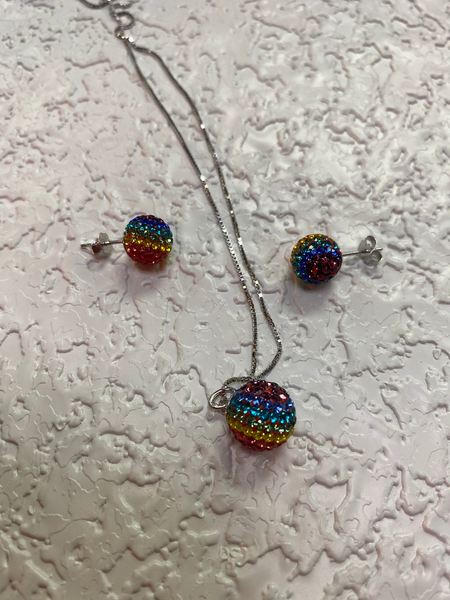 RAINBOW GLITTER BALL JEWELRY SET