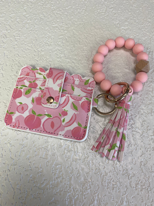 CUTE SILICONE WRISTLET WALLET PEACH PRINT