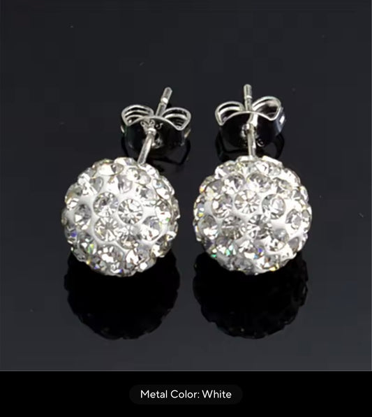 CRYSTAL BALL EARRINGS WHITE