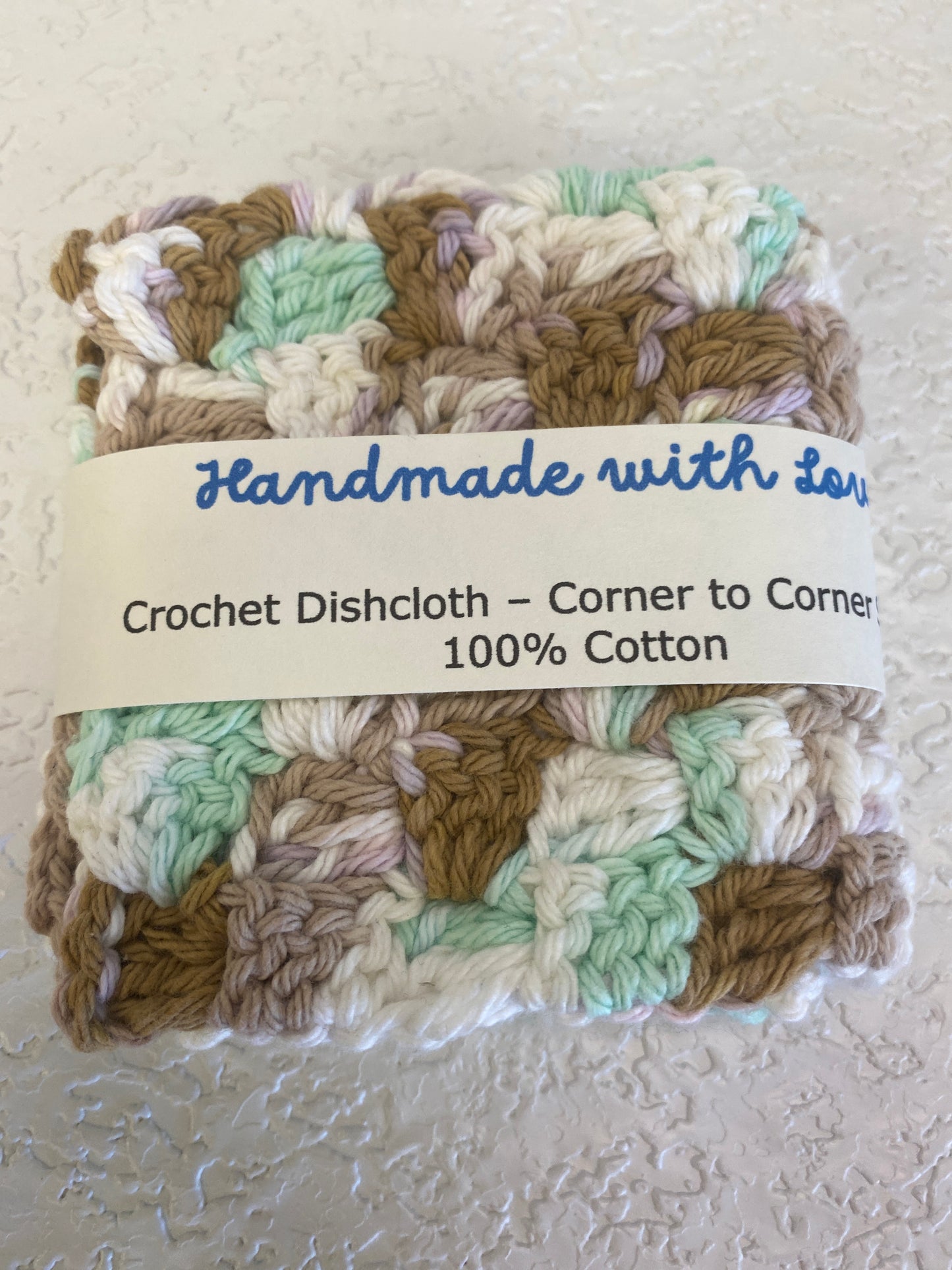 DISH CLOTH C2C BROWN GREEN WHITE MIX