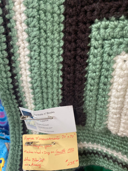 ARMY GREEN SQUARES KNIT BLANKET