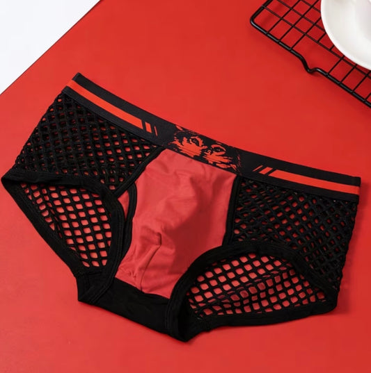 MENS BLACK & ORANGE MESH UNDERWEAR