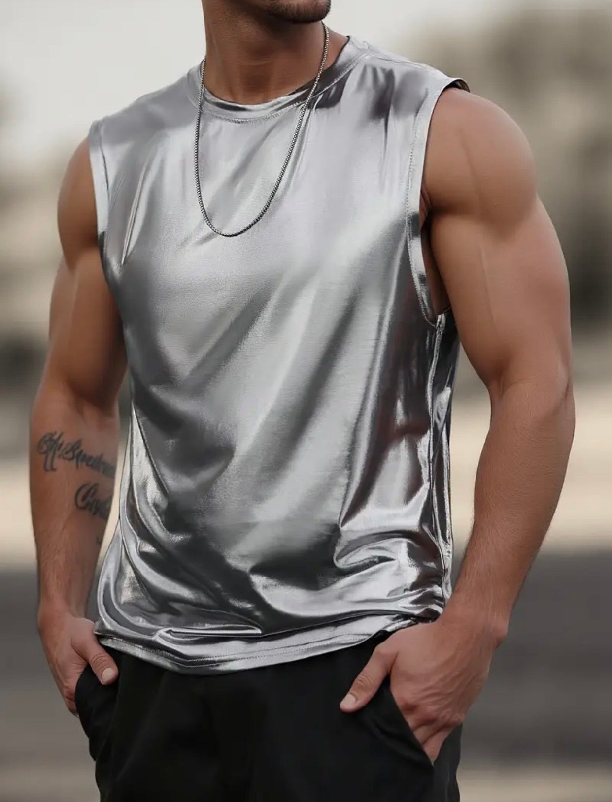 MENS SILVERY GREY TANK TOP XL