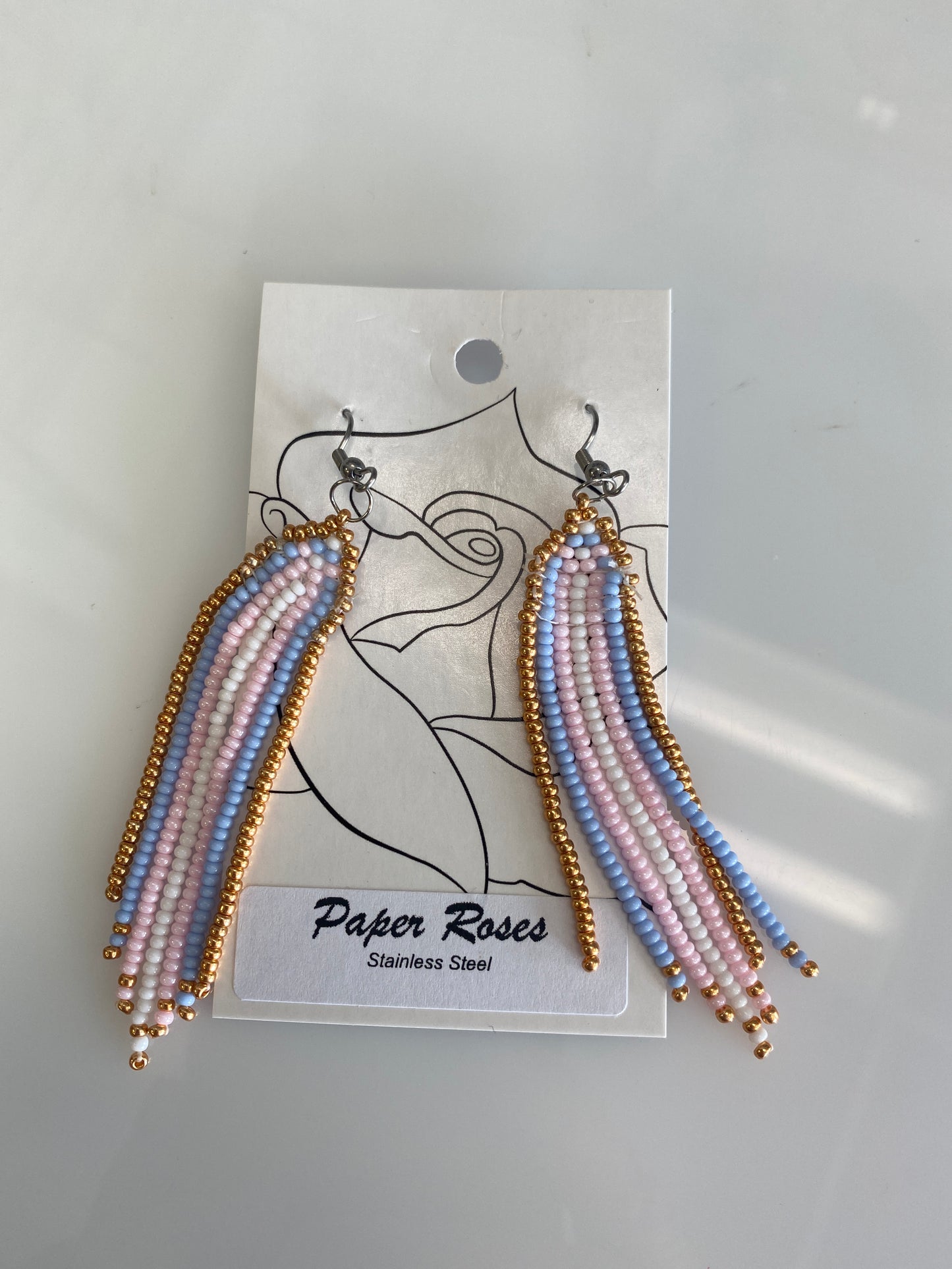 TRANS PRIDE GOLD BEADED EARRINGS