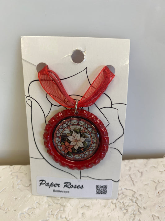 RED FLOWER BOTTLE CAP NECKLACE