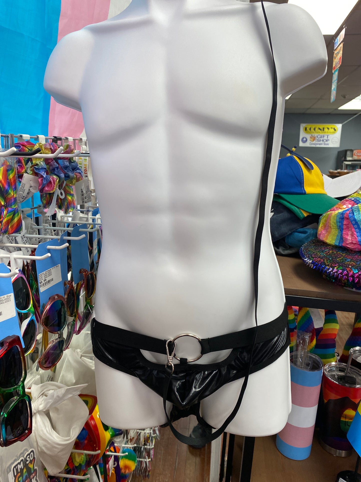MENS BLACK JOCK STRAP BRIEFS WITH LEASH MEDIUM