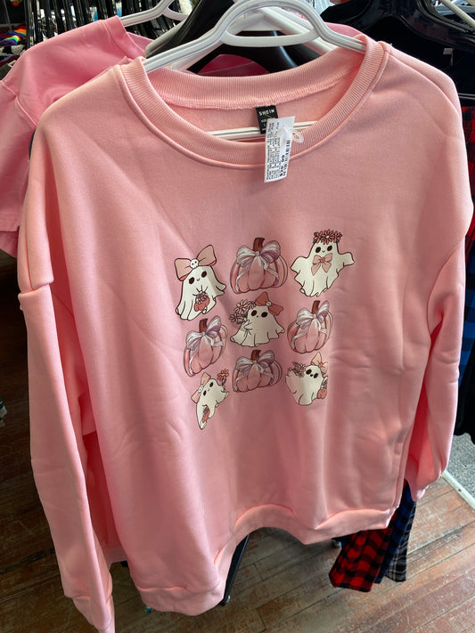 PINK SWEATSHIRT PRETTY PUMPKIN & GHOSTS LARGE