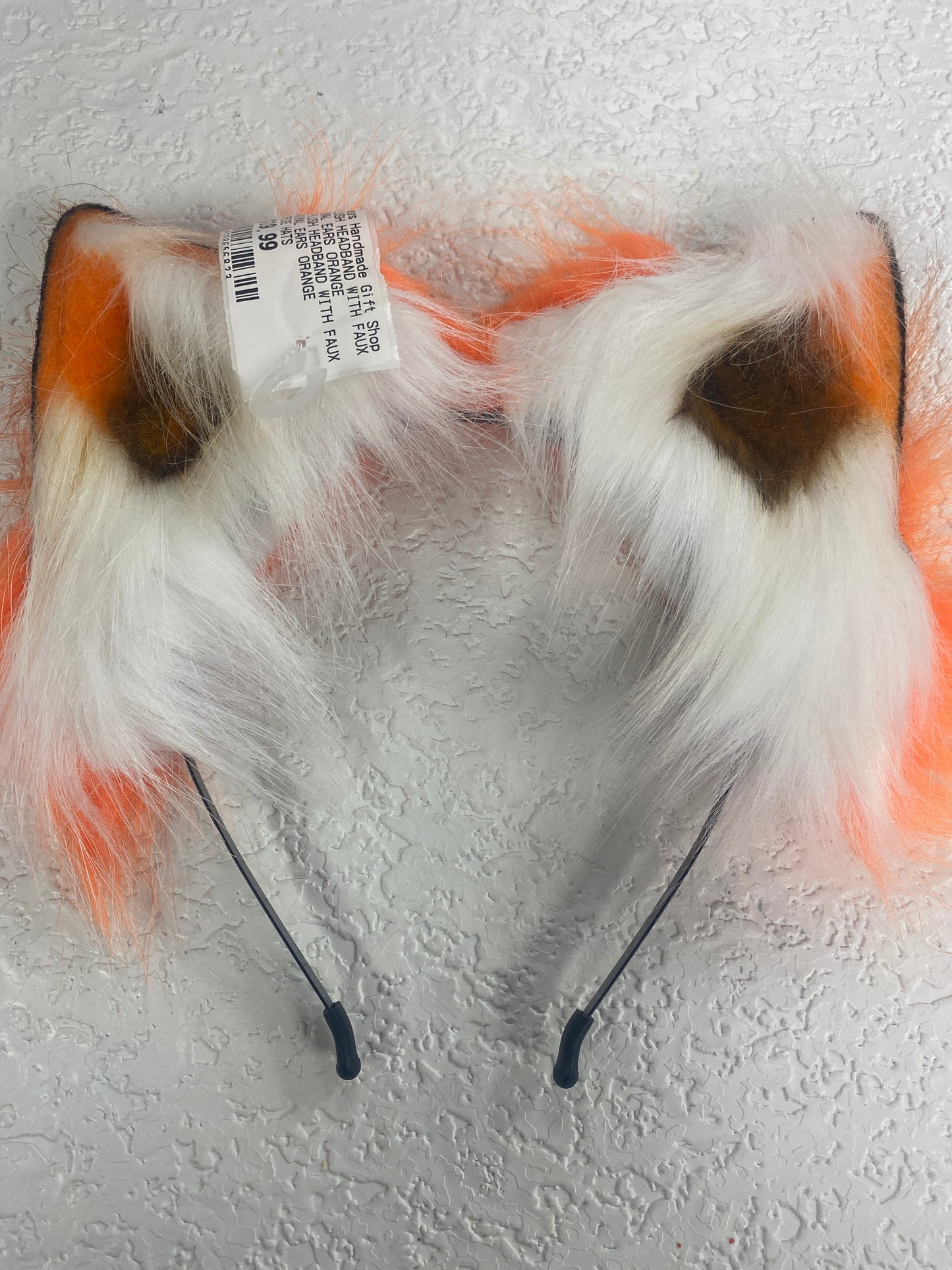 PLUSH HEADBAND WITH FAUX ANIMAL EARS ORANGE WHITE