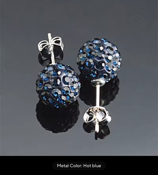 CRYSTAL BALL EARRINGS HOT BLUE