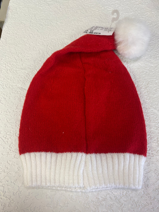 KNITTED SANTA HAT RED WHITE POM POM