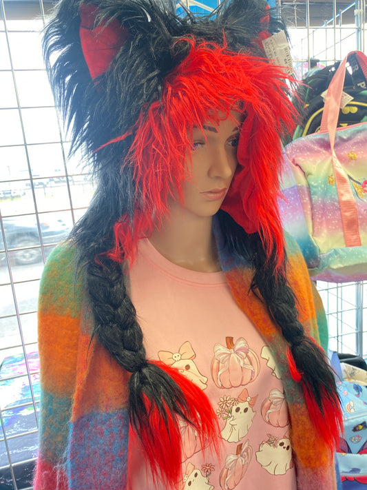 PLUSH CAT EARS FUR BLACK RED