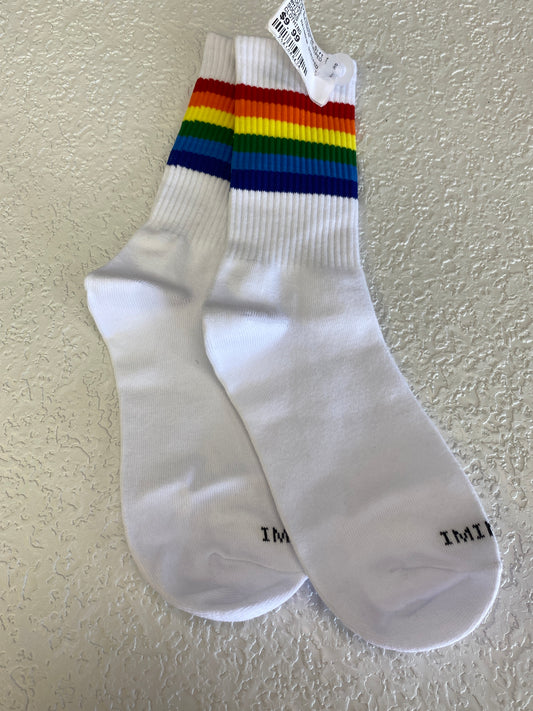 WHITE RAINBOW STRIPED TUBE SOCKS