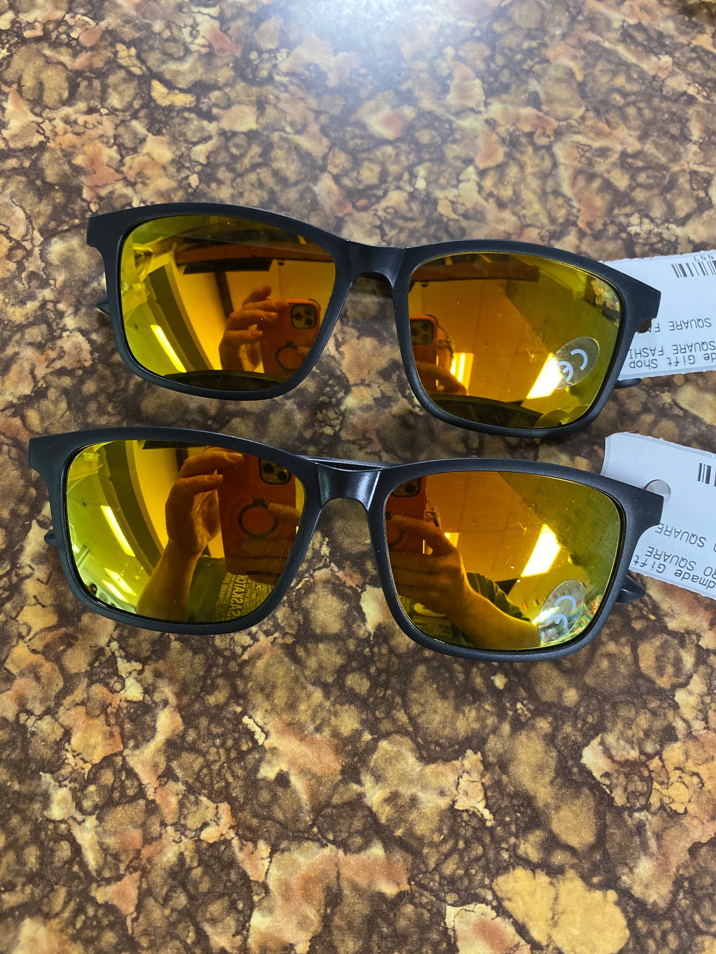 VINTAGE RETRO SQUARE FASHION GLASSES YELLOW SHINE