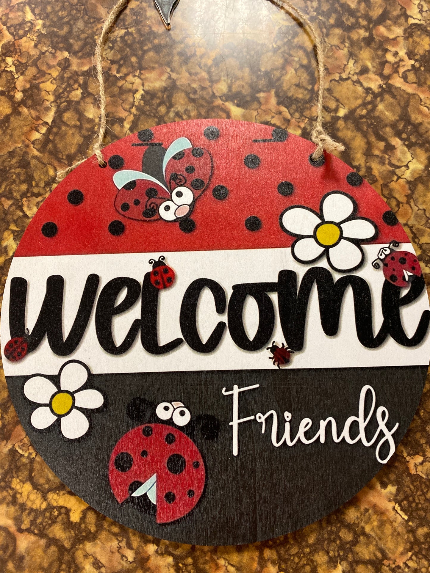 LADY BUG WELCOME WOOD SIGN