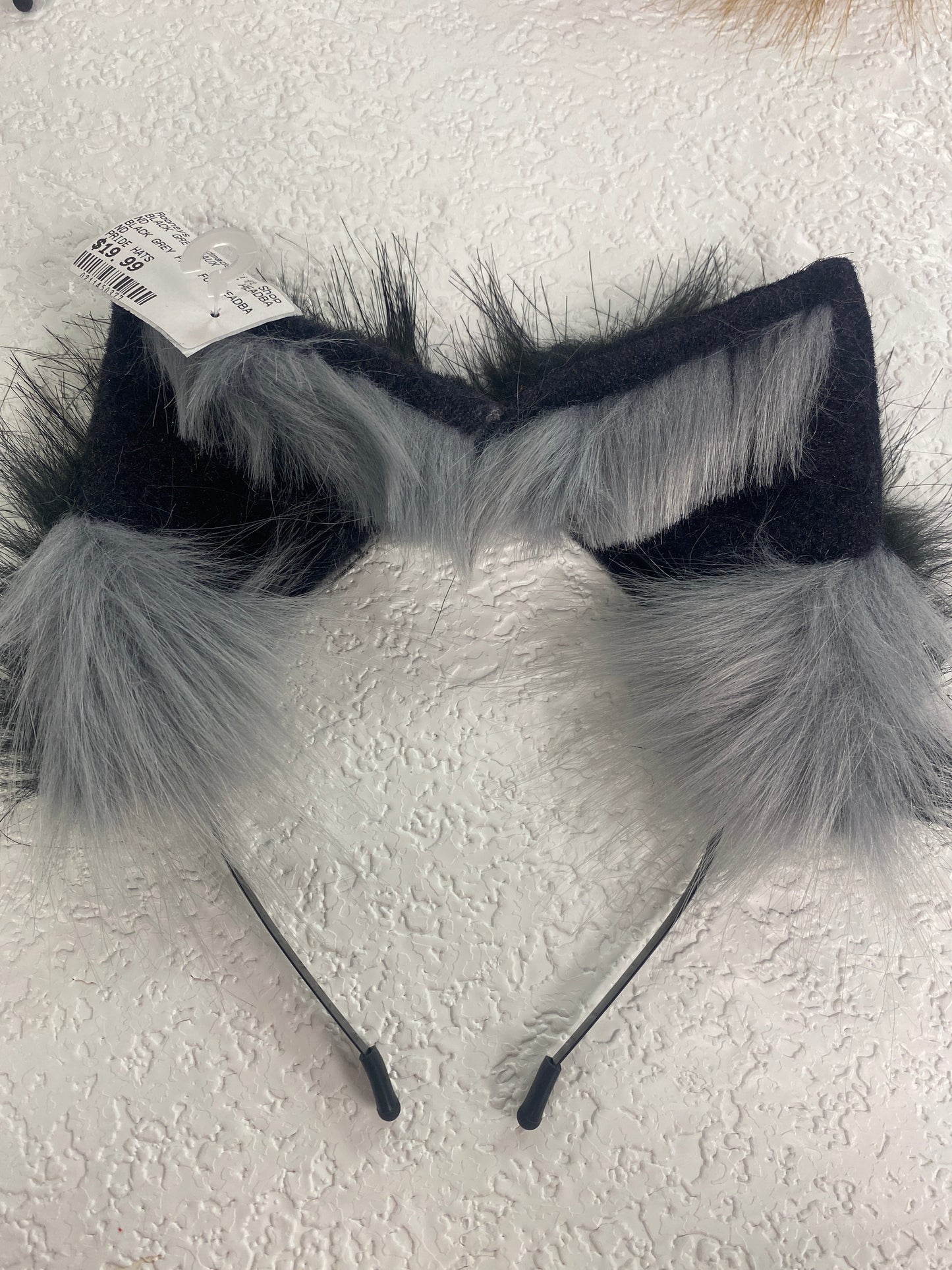 BLACK GREY FAUX FUR HEADBAND