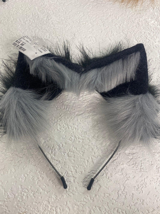 BLACK GREY FAUX FUR HEADBAND