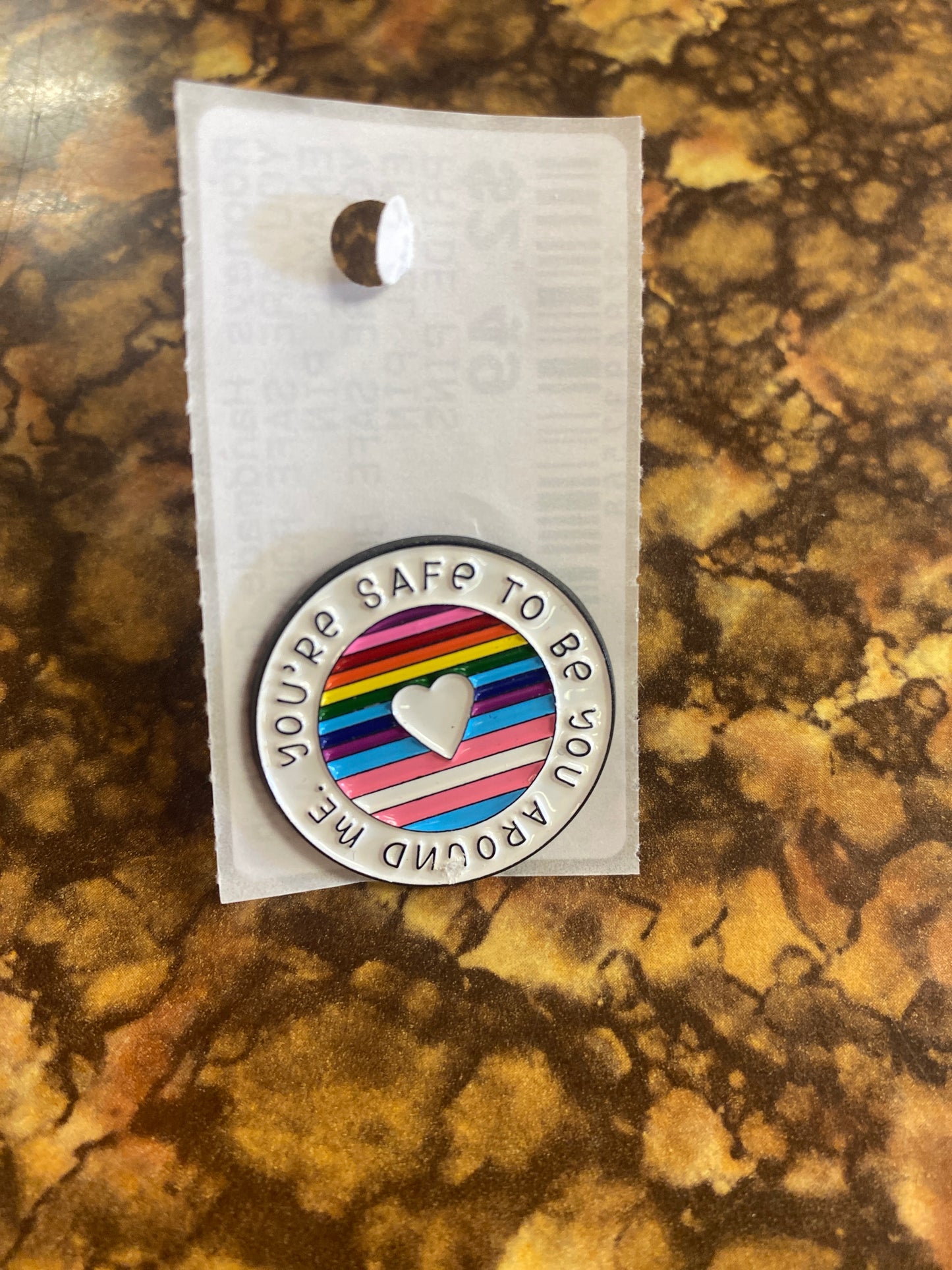 YOU ARE SAFE ROUND RAINBOW ENAMEL PIN
