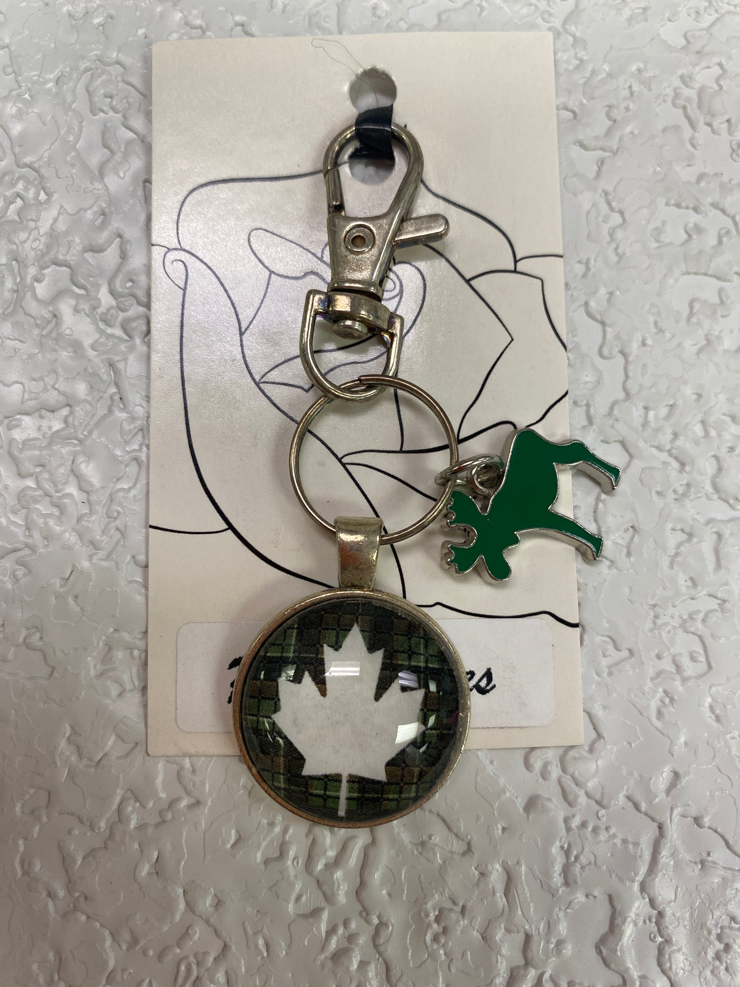 SILVER GREEN MOOSE CANADA KEYCHAIN
