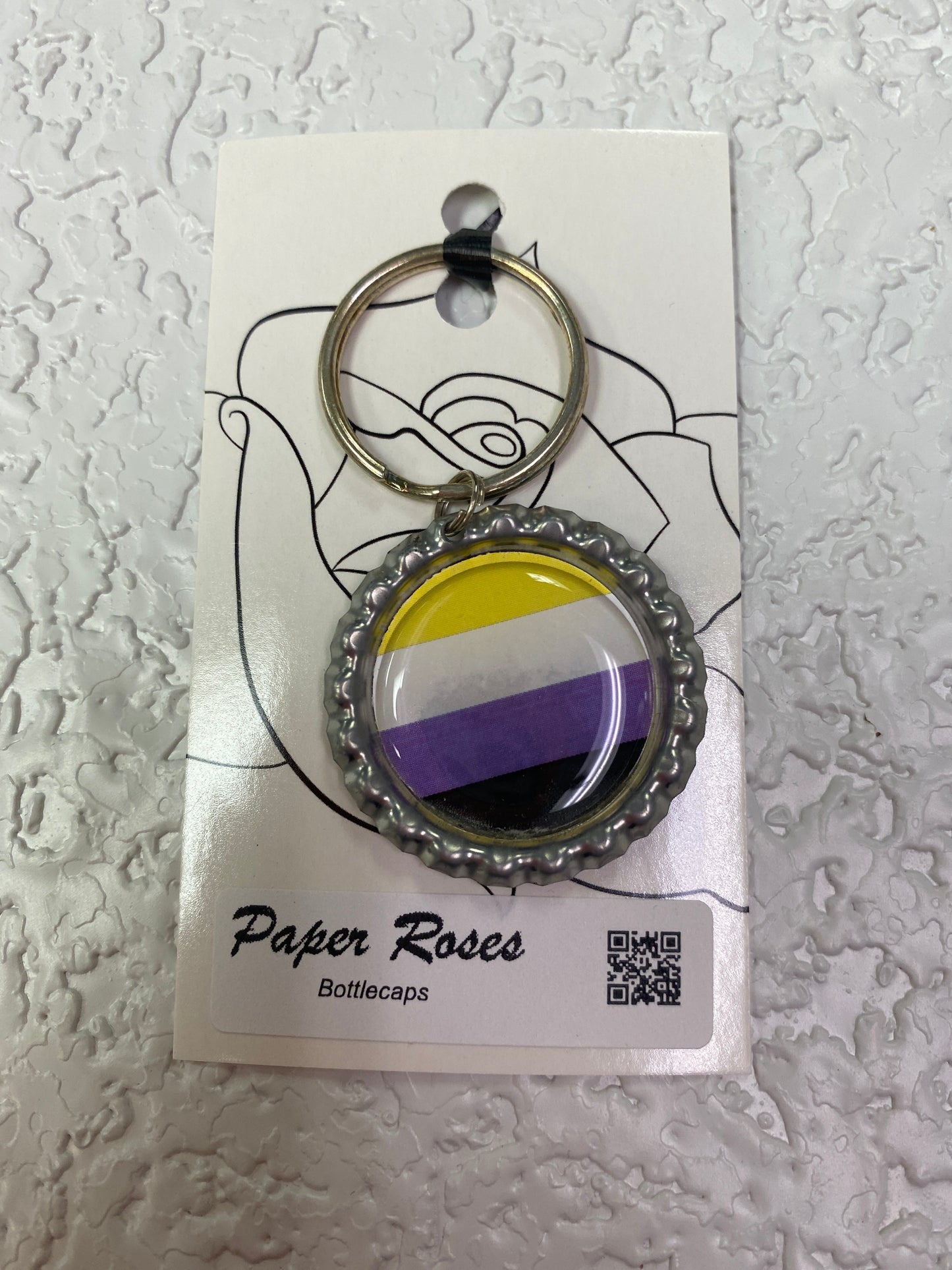 SILVER PRIDE BOTTLE CAP KEYCHAIN
