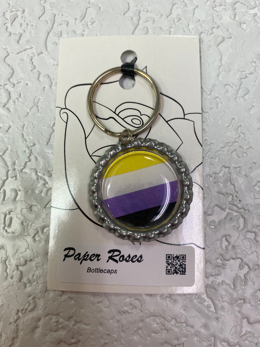 SILVER PRIDE BOTTLE CAP KEYCHAIN