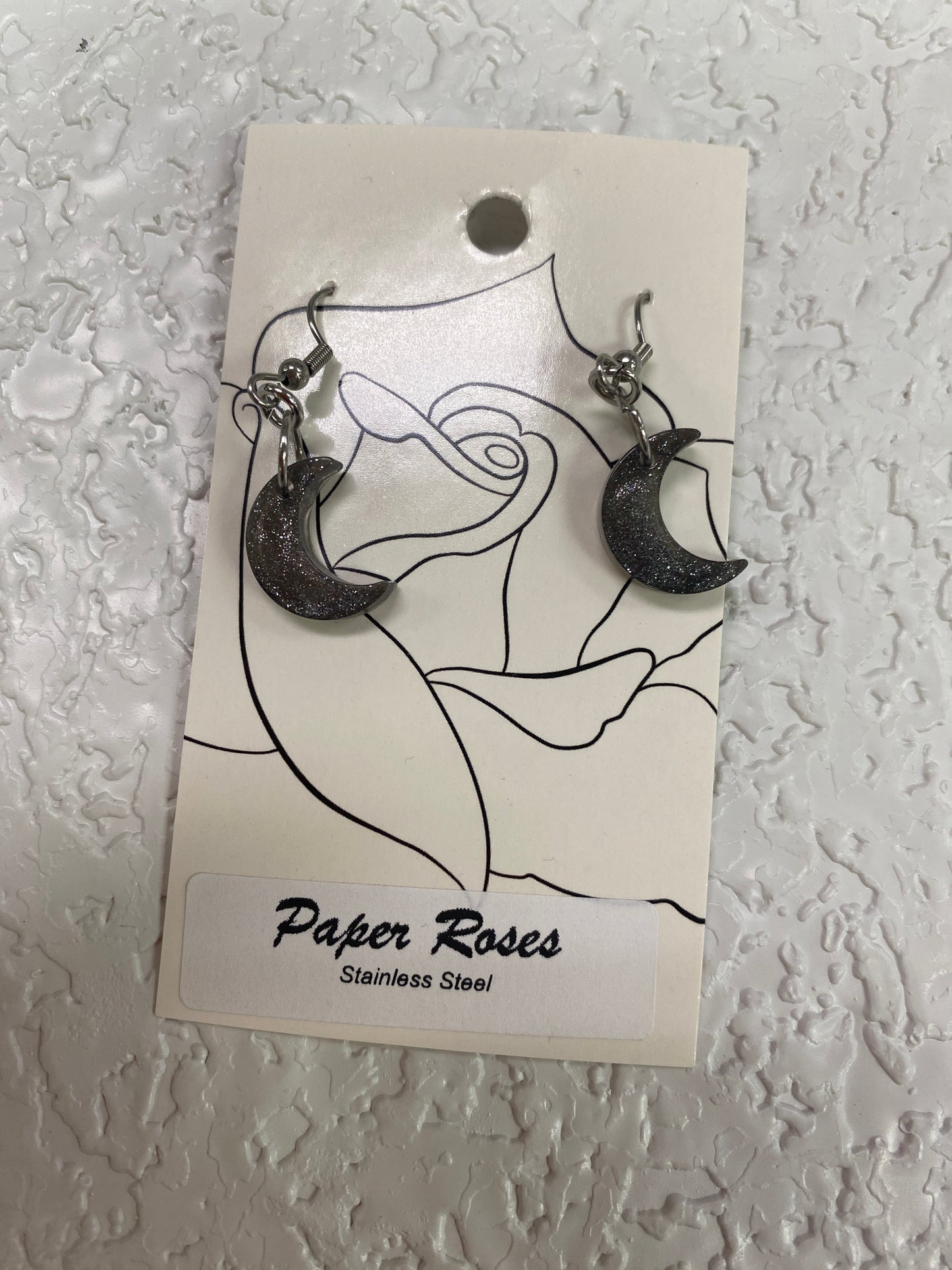 GREY SILVER SHINE SMALL RESIN MOON EARRINGS