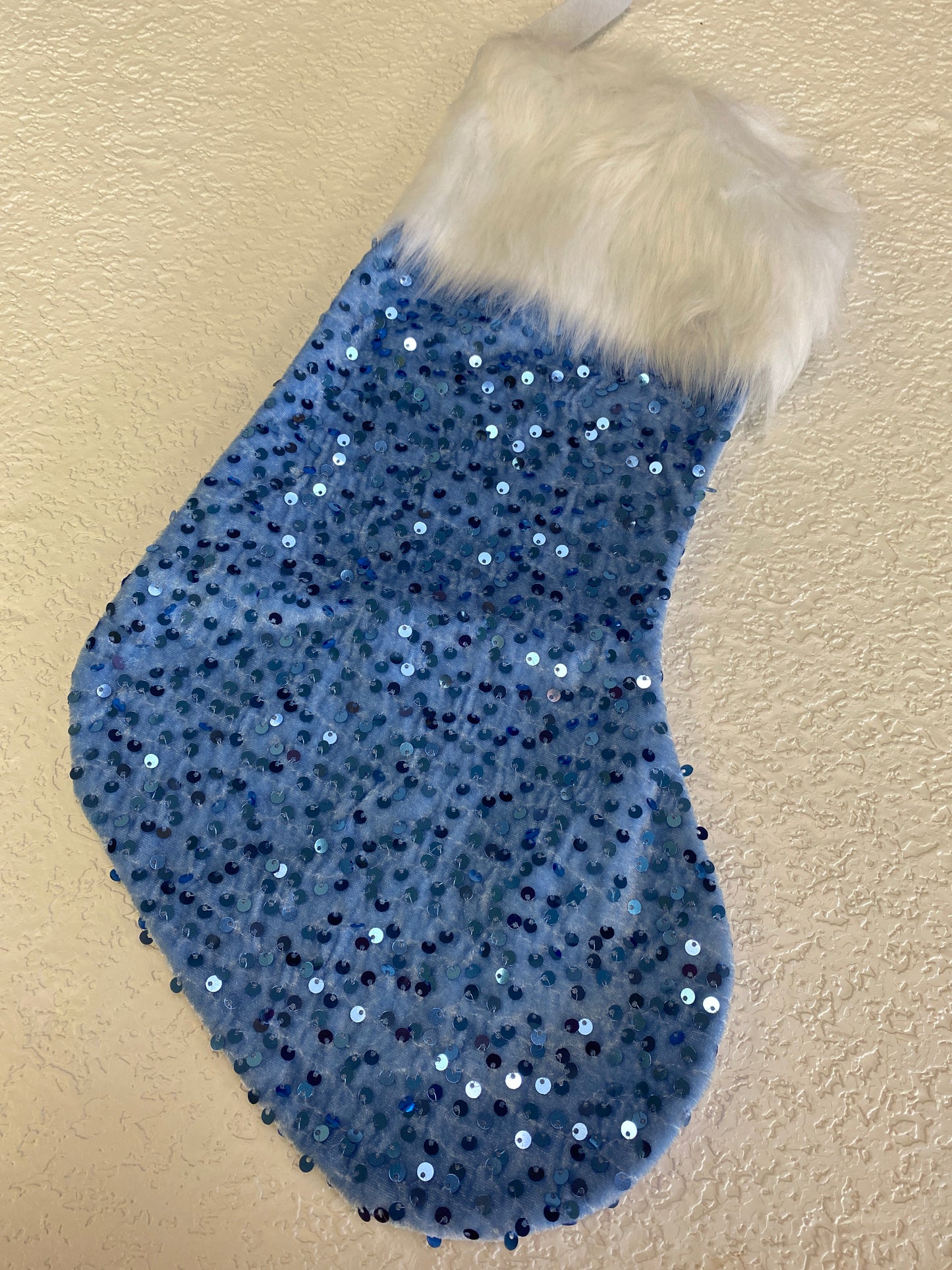 LIGHT BLUE SPARKLING XMAS STOCKING