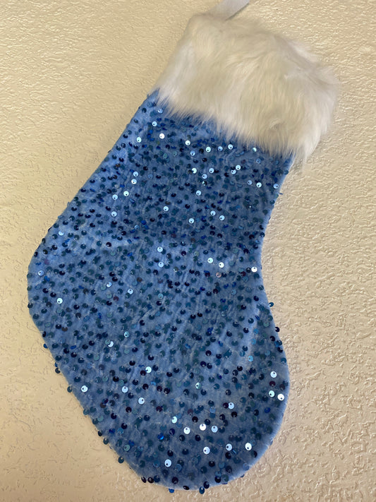 LIGHT BLUE SPARKLING XMAS STOCKING
