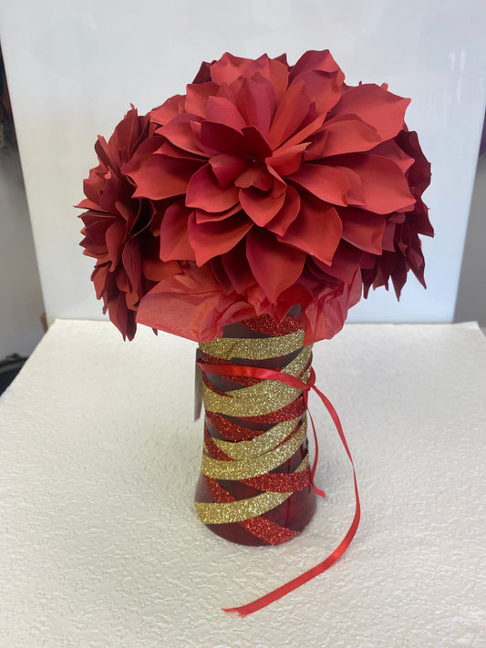 RED DAHLIAS GOLD RIBBON