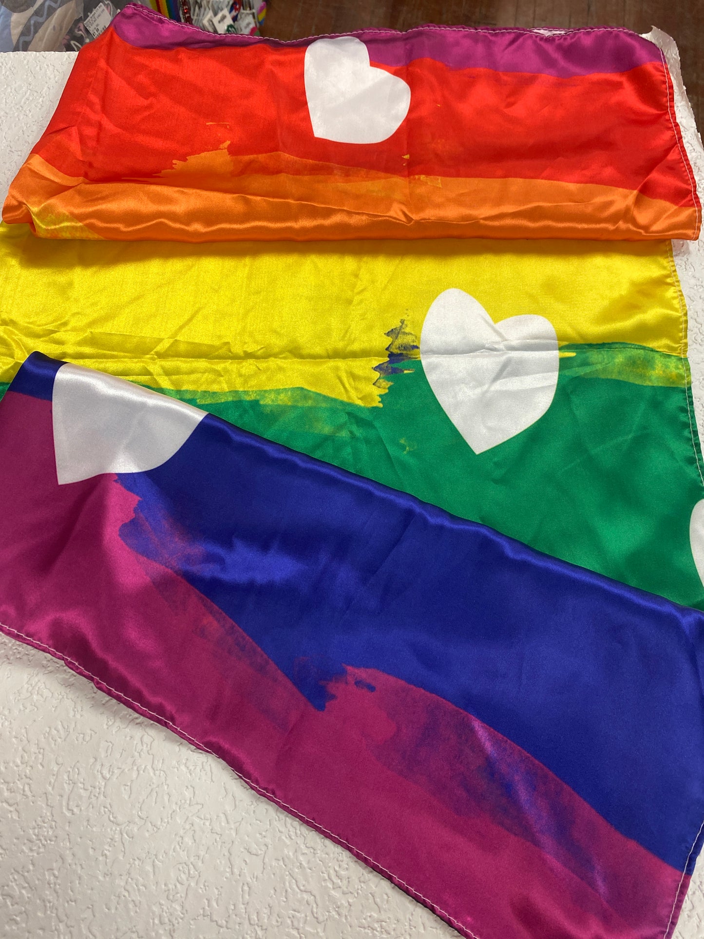 SHINY RAINBOW WHITE HEARTS HEAD SCARF
